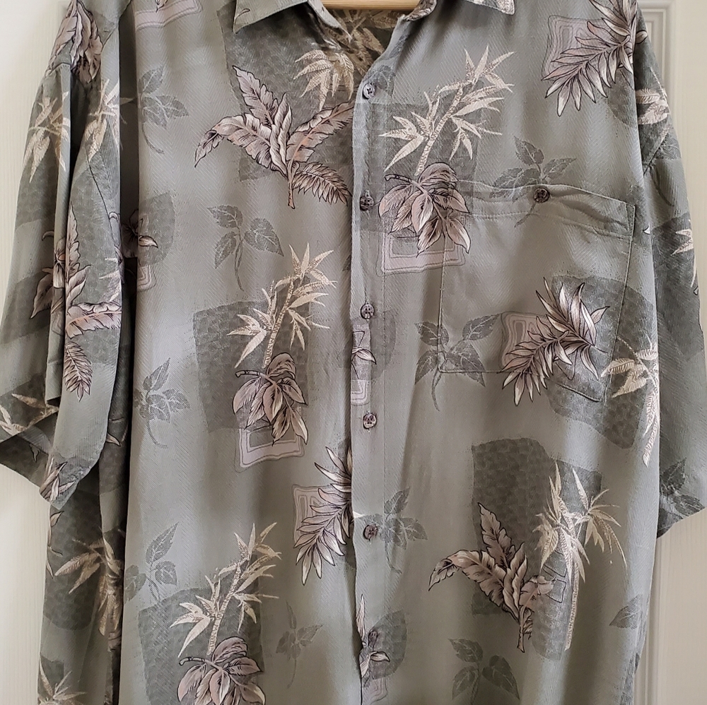 Campia Moda Mens Green Hawaiian Leaf Print Tropical Button Down Shirt Sz XL